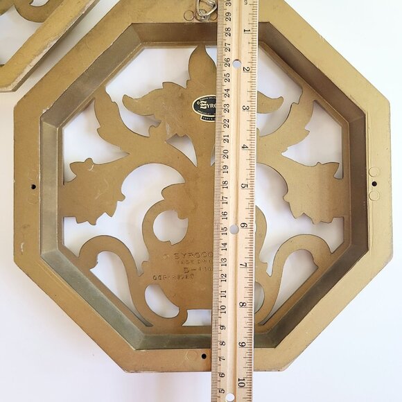 Vtg MCM Syroco Gold Octagonal Wall Art Plaques Decor Set Of 2 Floral Vase Design - Picture 14 of 14